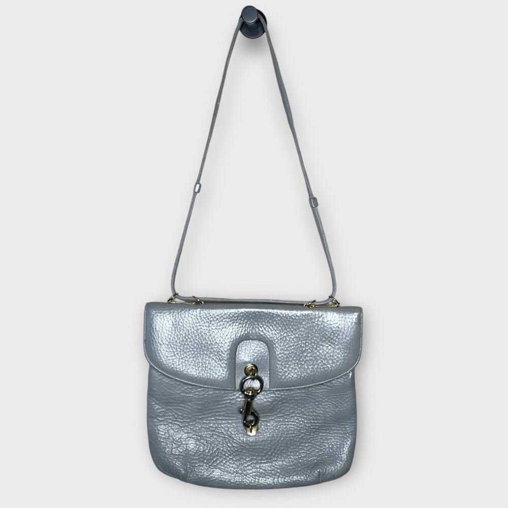 SUSAN GAIL Vintage Gray Pebbled Leather Shoulder Bag Gold Hardware Tapestry - Picture 2 of 8